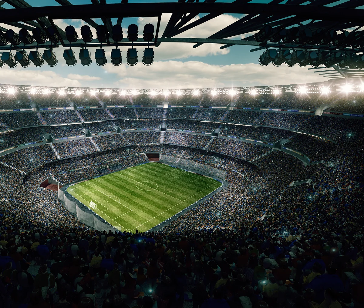 Aerial view of packed sports stadium