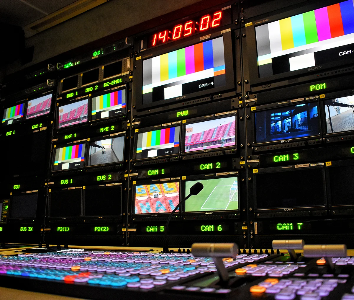 Monitors displaying various video feeds