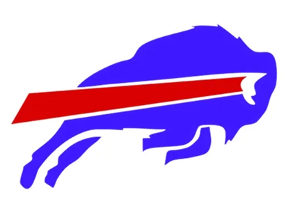 Blue buffalo silhouette with red stripe
